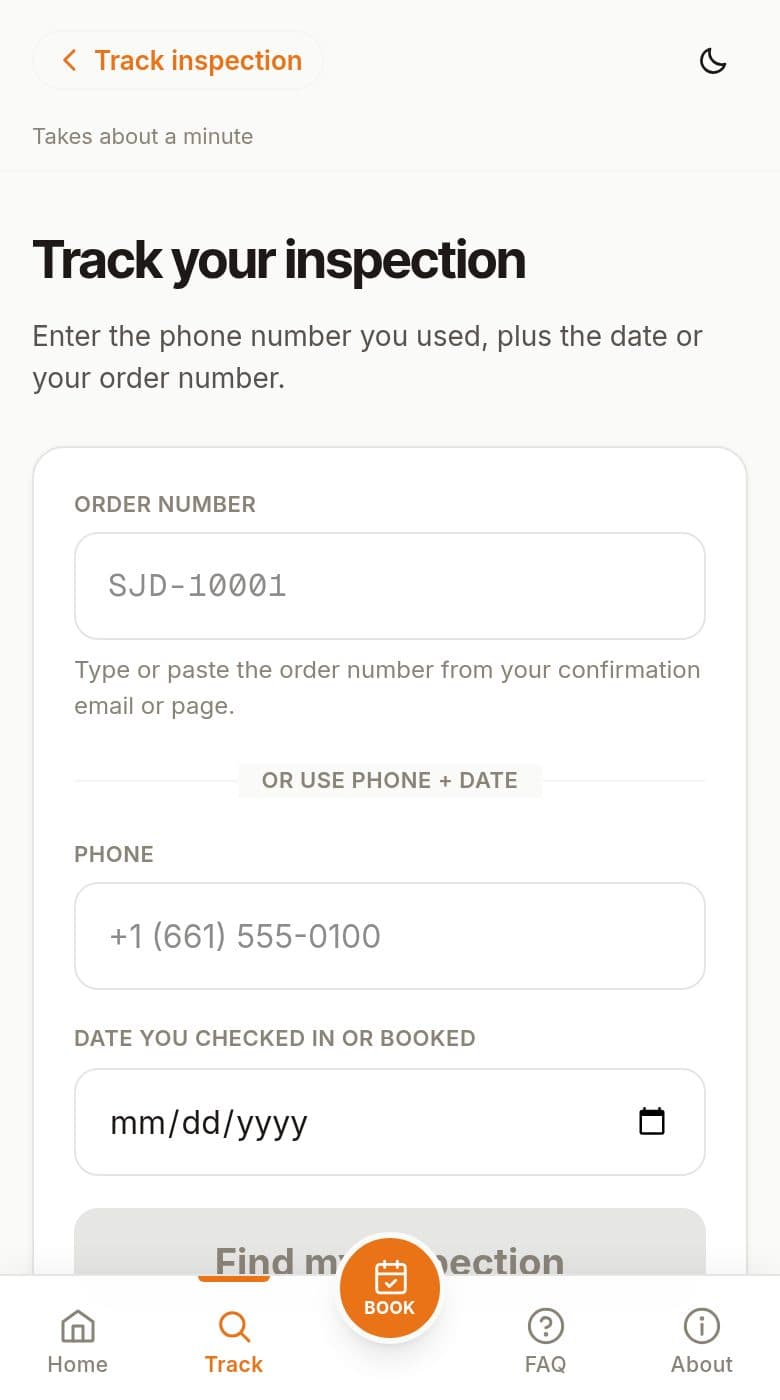 The live queue tracker on a phone, showing a customer their position.
